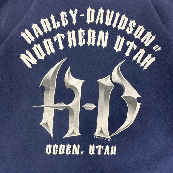 Vintage 2004 Harley Davidson Navy HD Logo Stripe Print Utah Graphic Tshirt L - Picture 6 of 7